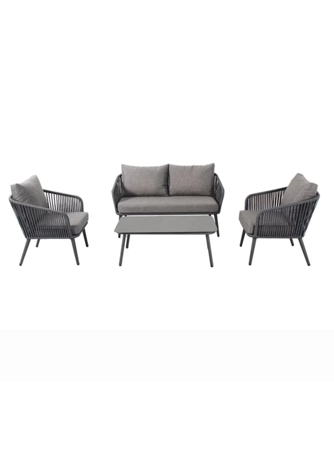 Sampa Rattan Iron and Waterproof Fabric Outdoor Furniture Set 4 Pieces - Grey - Image 1