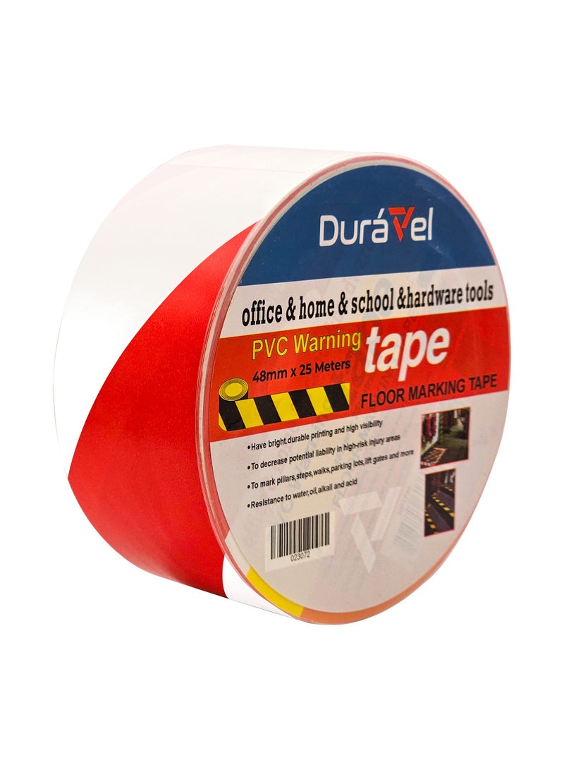 درافل شريط تحذير أرضيات من مادة البولي فينيل كلوريد من دورافيل، 2 بوصة × 25 مترًا، شريط تحذير ذاتي اللصق، حاجز تحذيري مقاوم للماء، أشرطة لاصقة للمنازل والمستودعات والمصانع والمدارس والبناء (أحمر/أبيض، 25 مترًا) - Image 1