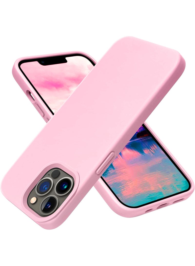 جراب متوافق مع iPhone 14 Pro Max مقاس 6.5 بوصة، جراب هاتف نحيف من السيليكون السائل مكون من 4 طبقات من المطاط الهلامي الناعم المقاوم للصدمات مع بطانة من الألياف الدقيقة المضادة للخدش (وردي)