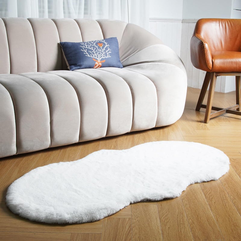 Latepis White Fluffy Rug 2x4 Small Throw Area Accent Rugs Washable Faux Rabbit Fur Shag Rug for Chair Couch Cover Floor Nursery Cute Rugs for Bederoom - Image 2