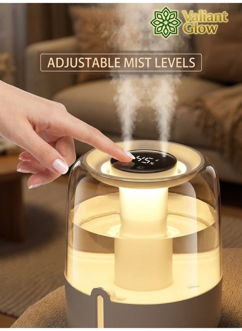 Valiant Glow Large-capacity humidifier with humidity display and indicator light; humidifier and air purifier with 2 nozzles and night light function; adjustable mist output; quiet operation; 20-hour battery life (white). - Image 5
