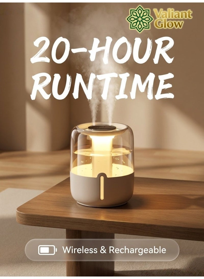 Valiant Glow Large-capacity humidifier with humidity display and indicator light; humidifier and air purifier with 2 nozzles and night light function; adjustable mist output; quiet operation; 20-hour battery life (white). - Image 3