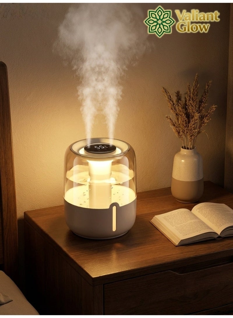 Valiant Glow Large-capacity humidifier with humidity display and indicator light; humidifier and air purifier with 2 nozzles and night light function; adjustable mist output; quiet operation; 20-hour battery life (white). - Image 1