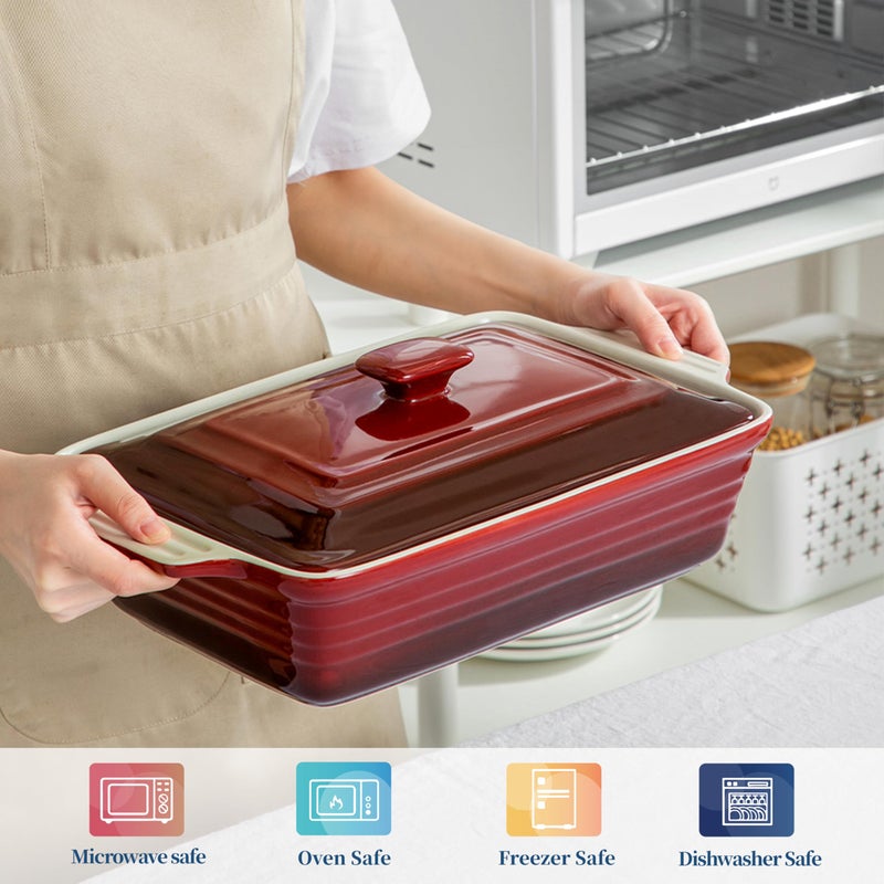 LOVECASA 4.5 Quart Ceramic Casserole Dish with Lid, 9x13 Baking Dish for Oven, Lasagna Pan Deep with Handles, Stoneware Bakeware, Oven & Dishwasher Safe, Gradient Red - Image 4