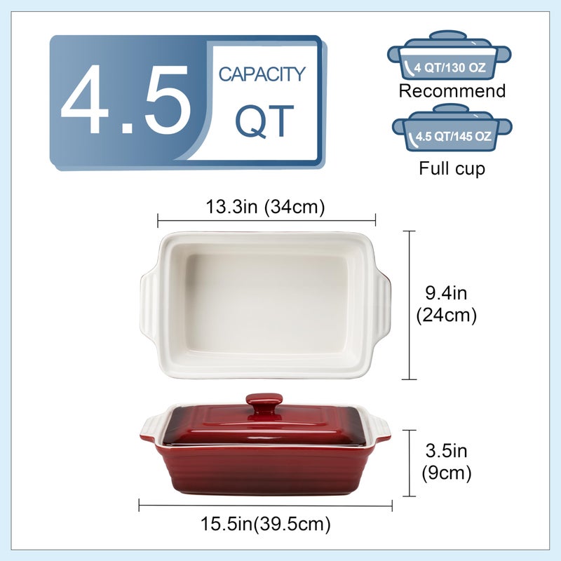 LOVECASA 4.5 Quart Ceramic Casserole Dish with Lid, 9x13 Baking Dish for Oven, Lasagna Pan Deep with Handles, Stoneware Bakeware, Oven & Dishwasher Safe, Gradient Red - Image 2