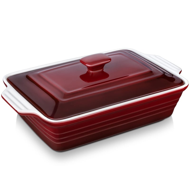 LOVECASA 4.5 Quart Ceramic Casserole Dish with Lid, 9x13 Baking Dish for Oven, Lasagna Pan Deep with Handles, Stoneware Bakeware, Oven & Dishwasher Safe, Gradient Red - Image 1