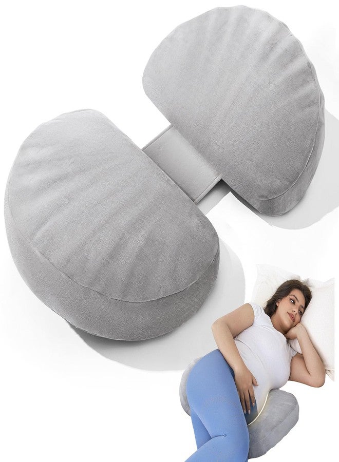 Tinkerz Pregnancy Pillow for Sleeping Memory Foam Pillow for Side Sleeper, Maternity Pillow Support for Back, Belly, HIPS for Pregnant Women, Portable and Adjustable Travel Wedge Velvet Grey - Image 1