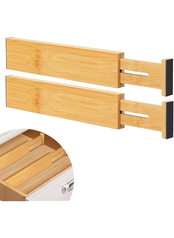Green Tiger 2 Pack Bamboo Kitchen Drawer Dividers, Adjustable Drawer Organizers, Spring Loaded, Expandable Drawer Organization Separators for Kitchen, Bedroom & More, Natural 42.8-56.3cm - Image 1