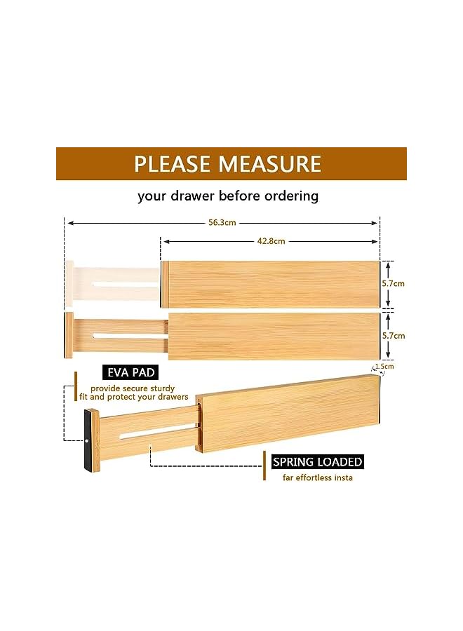 Green Tiger 2 Pack Bamboo Kitchen Drawer Dividers, Adjustable Drawer Organizers, Spring Loaded, Expandable Drawer Organization Separators for Kitchen, Bedroom & More, Natural 42.8-56.3cm - Image 3