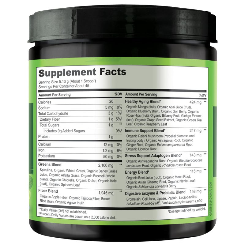 NATURELO Raw Greens Superfood Powder - Unsweetened - Boost Energy, Detox, Enhance Health - Organic Spirulina - Wheat Grass - Whole Food Nutrition from Fruits & Vegetables - 240 Grams - Image 3