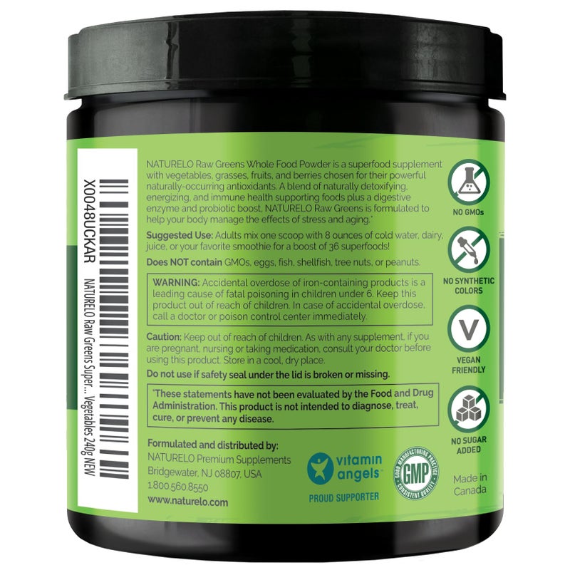 NATURELO Raw Greens Superfood Powder - Unsweetened - Boost Energy, Detox, Enhance Health - Organic Spirulina - Wheat Grass - Whole Food Nutrition from Fruits & Vegetables - 240 Grams - Image 2