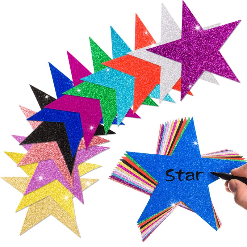 120 Pcs Glitter Star Cutouts Paper Star Confetti Cutout Assorted Color Glitter Stars Cutouts 6 Inch Large Glitters Stars Decoration for Christmas Classroom Bulletin Board Wall Party Supplies12 Colors