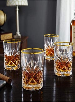 AKDC Elegant Manhattan Style Crystal Liquor Whiskey And Wine Decanter Set. Irish Cut 7 Piece Set 1 Decanter. 6 Old Fashioned 6 Oz Dof Glasses With 24K Gold Trim Set Of 4 Posh Dof Transparent  - Image 2
