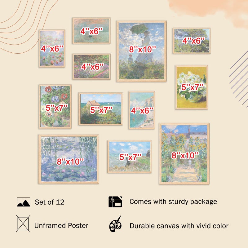 KBKBART Claude Monet Eclectic Wall Art, Monet Prints for Wall Decor, Eclectic Home Decor Canvas Impressionist Painting, Monet Water Lilies Exhibition Poster for Room Aesthetic, Classic Monet Gallery Art Prints Maximalist Decor - UNFRAMED - Image 2