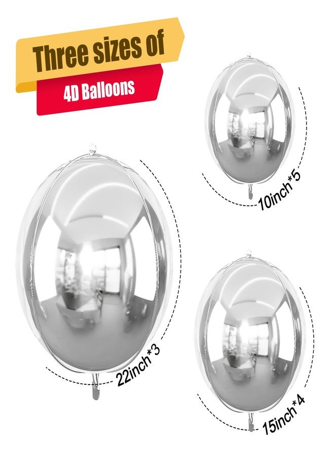 Vibzox 12Pcs Silver Round Foil Balloons, 22" 15" 10" 4D Mylar Ball Balloons, Metallic Silver Foil Balloon for Birthday Graduation Christmas New Year Eve Disco Party Backdrop Decorations - Image 2