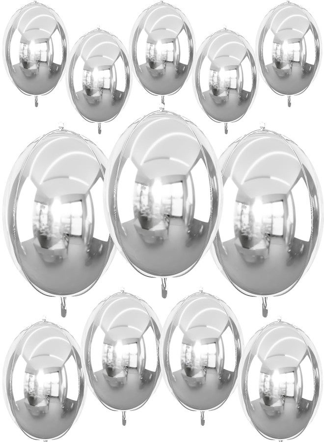 Vibzox 12Pcs Silver Round Foil Balloons, 22" 15" 10" 4D Mylar Ball Balloons, Metallic Silver Foil Balloon for Birthday Graduation Christmas New Year Eve Disco Party Backdrop Decorations - Image 1