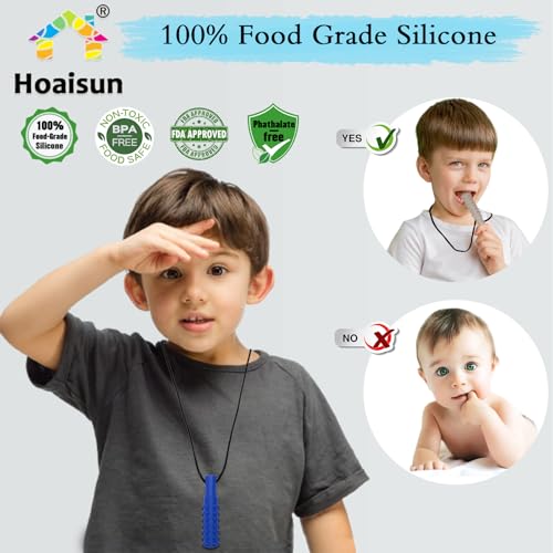 Hoaisun Chew Necklaces for Sensory Kids Boys, 8 Pack Chewy Necklace Sensory Toys for Kids with Autism, ADHD, SPD, Biting, Silicone Autism Sensory Products Chew Toys for Adults Reduce Chewing Biting Fidgeting - Image 2
