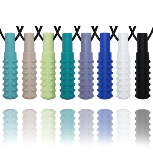 Hoaisun Chew Necklaces for Sensory Kids Boys, 8 Pack Chewy Necklace Sensory Toys for Kids with Autism, ADHD, SPD, Biting, Silicone Autism Sensory Products Chew Toys for Adults Reduce Chewing Biting Fidgeting - Image 1