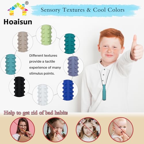 Hoaisun Chew Necklaces for Sensory Kids Boys, 8 Pack Chewy Necklace Sensory Toys for Kids with Autism, ADHD, SPD, Biting, Silicone Autism Sensory Products Chew Toys for Adults Reduce Chewing Biting Fidgeting - Image 3
