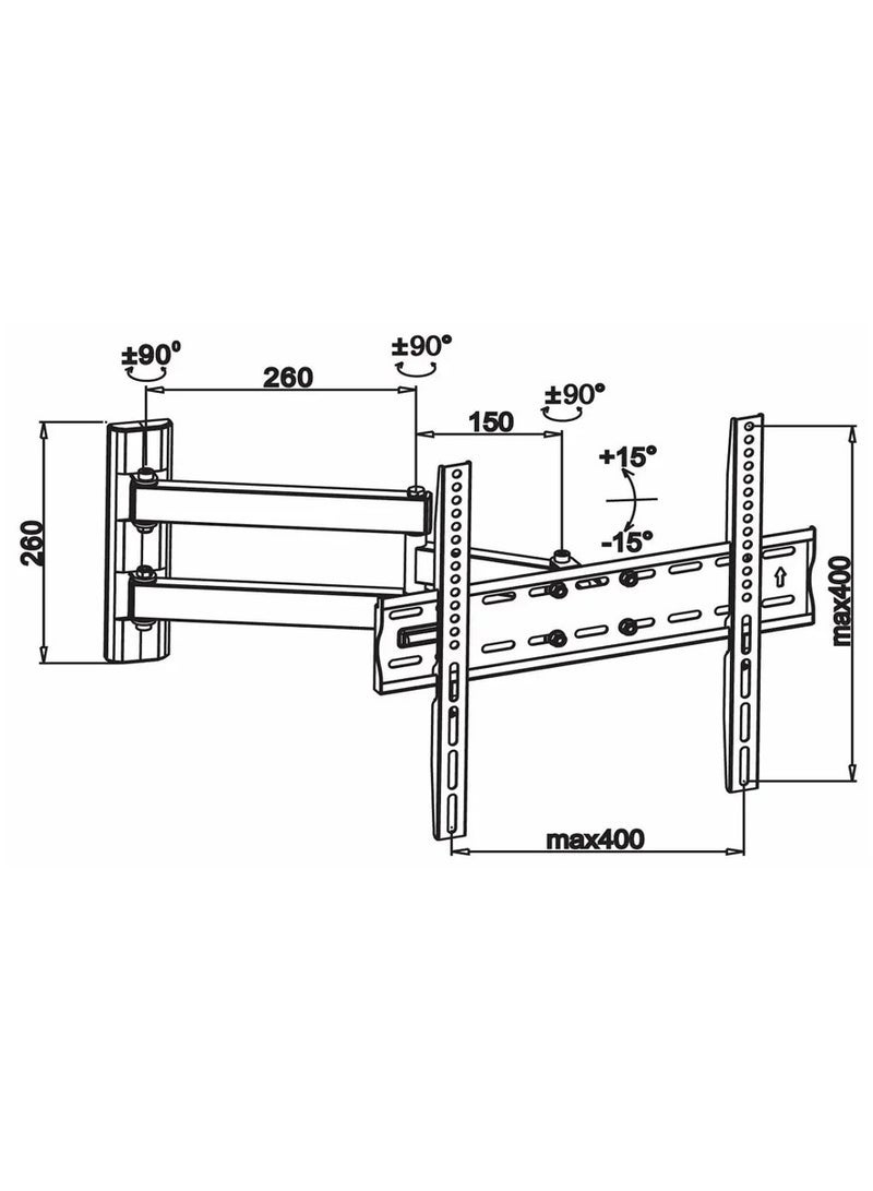 Skill Tech SH 44P Articulating TV Wall Mount - Full Motion Dual Arm Extension for 26-55 inch LED, LCD, OLED TVs | Tilt, Swivel, Rotation, 20° Adjustable, Max VESA 400x400, 66 lbs Capacity, Low Profile Design & Cable Management (Black) - Image 4