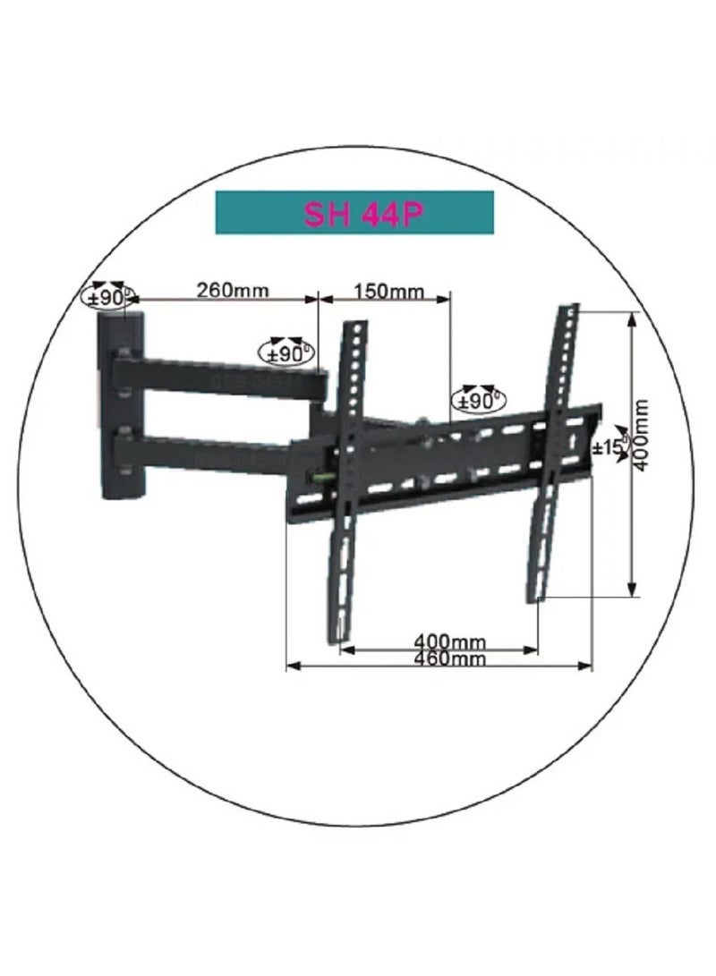 Skill Tech SH 44P Articulating TV Wall Mount - Full Motion Dual Arm Extension for 26-55 inch LED, LCD, OLED TVs | Tilt, Swivel, Rotation, 20° Adjustable, Max VESA 400x400, 66 lbs Capacity, Low Profile Design & Cable Management (Black) - Image 3