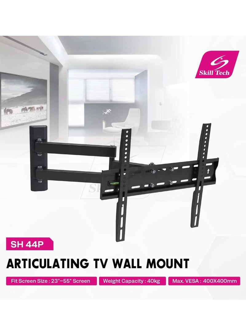 Skill Tech SH 44P Articulating TV Wall Mount - Full Motion Dual Arm Extension for 26-55 inch LED, LCD, OLED TVs | Tilt, Swivel, Rotation, 20° Adjustable, Max VESA 400x400, 66 lbs Capacity, Low Profile Design & Cable Management (Black) - Image 2