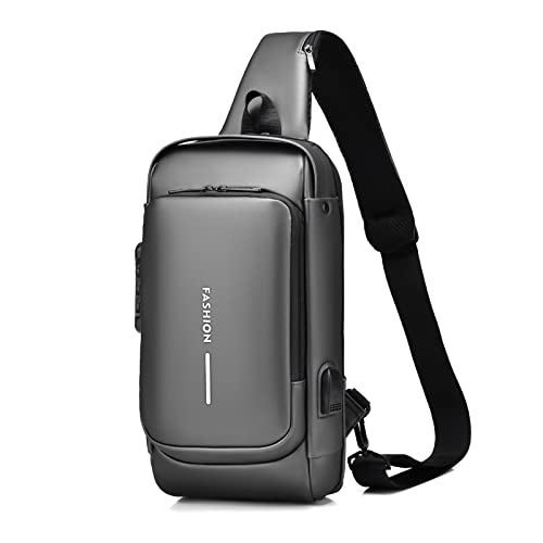 FANDARE Anti-theft Sling Bag Business Men Bag Chest Crossbody bags with USB Charging Port Waterproof Small Backpack for Outdoor Work Hiking Running Sport Travel Bag Gray - Image 1
