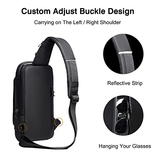 FANDARE Anti-theft Sling Bag Business Men Bag Chest Crossbody bags with USB Charging Port Waterproof Small Backpack for Outdoor Work Hiking Running Sport Travel Bag Gray - Image 5
