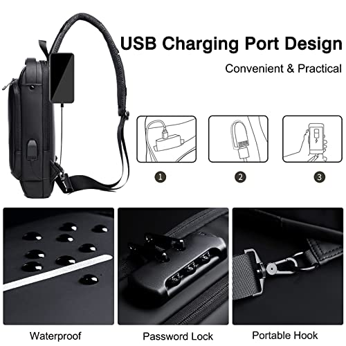 FANDARE Anti-theft Sling Bag Business Men Bag Chest Crossbody bags with USB Charging Port Waterproof Small Backpack for Outdoor Work Hiking Running Sport Travel Bag Gray - Image 4