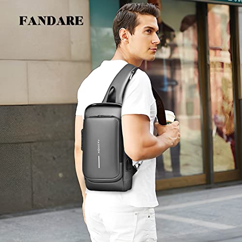 FANDARE Anti-theft Sling Bag Business Men Bag Chest Crossbody bags with USB Charging Port Waterproof Small Backpack for Outdoor Work Hiking Running Sport Travel Bag Gray - Image 2
