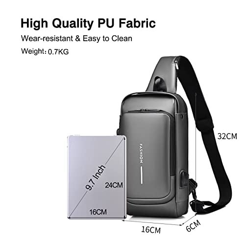 FANDARE Anti-theft Sling Bag Business Men Bag Chest Crossbody bags with USB Charging Port Waterproof Small Backpack for Outdoor Work Hiking Running Sport Travel Bag Gray - Image 3