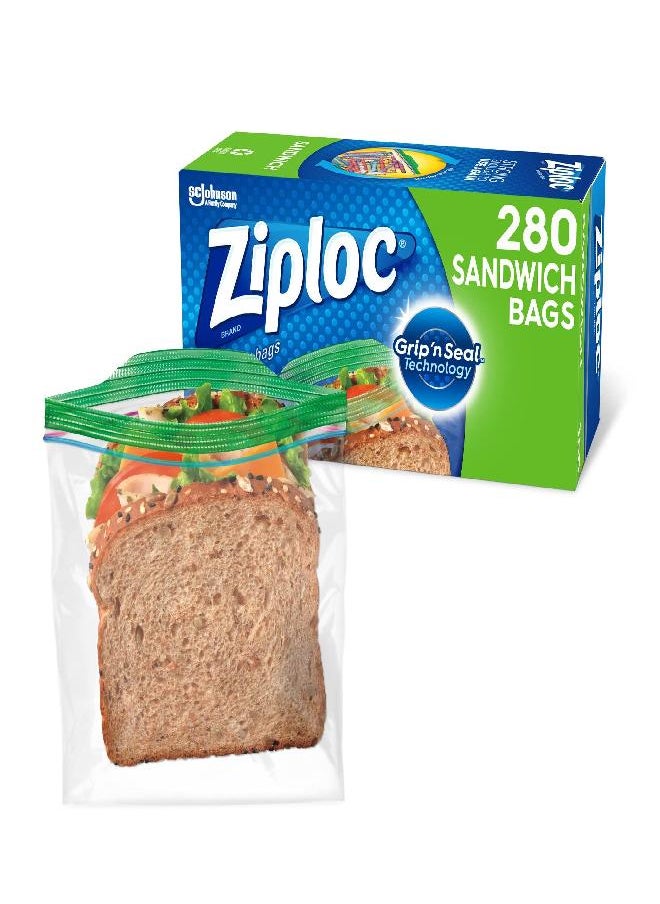 Ziploc Ziploc Sandwich and Snack Bags for On the Go Freshness, Grip 'n Seal Technology for Easier Grip, Open, and Close, 280 Count  - Image 1