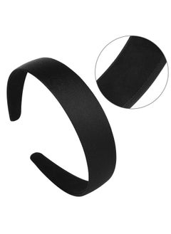 WLLHYF WLLHYF 2 Pieces Satin Headbands 1 Inch Wide Hard Head Band Fashion Solid Headband Anti-slip Plain Hair Bands Diy Hair Accessories for Women Girls Halloween Christmas (Black+Coffee)  - Image 3