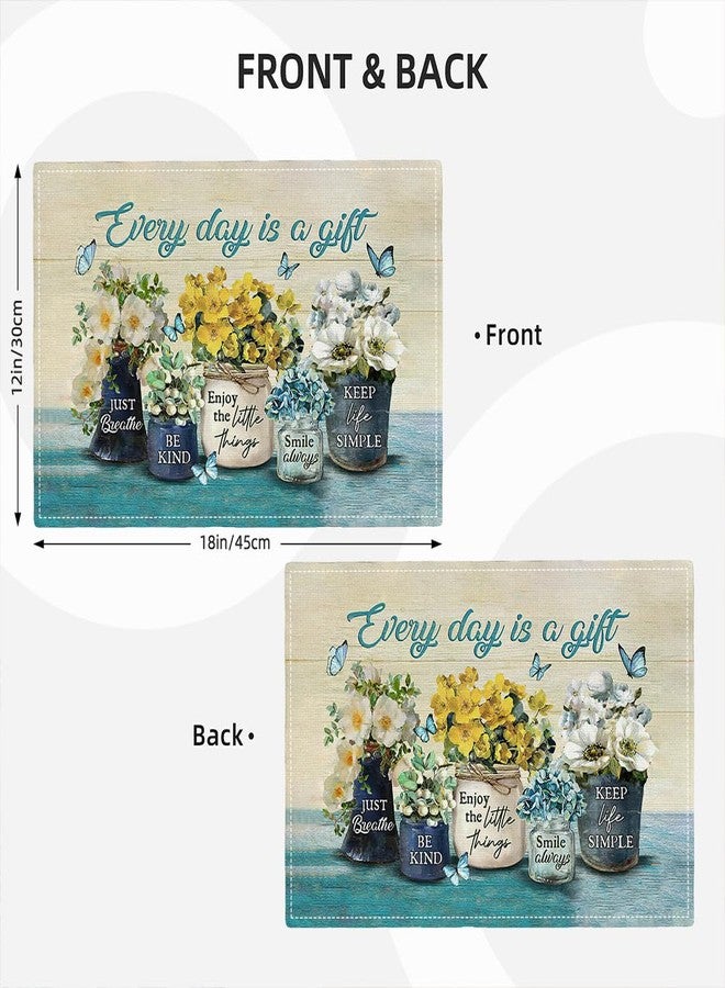 eiffecho Farmhouse Spring Flower Placemats Set of 4 Every Day is A Gift Country Rustic Floral Yellow Double-Sided Table Mats for Dining Room Home Party Indoor 4 PCS 12x18 Inch - Image 3