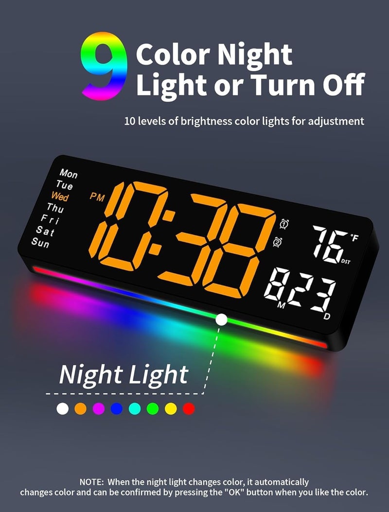 Astrometric 15-Inch Digital Wall Clock with Large LED Display – Remote Control, Auto-Dimming, Night Light, Date, Day, Temperature, DST Function – Ideal for Living Room, Bedroom (16 Inch_Orange) - Image 3