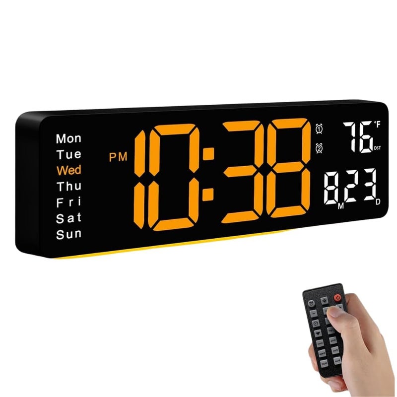 Astrometric 15-Inch Digital Wall Clock with Large LED Display – Remote Control, Auto-Dimming, Night Light, Date, Day, Temperature, DST Function – Ideal for Living Room, Bedroom (16 Inch_Orange) - Image 1