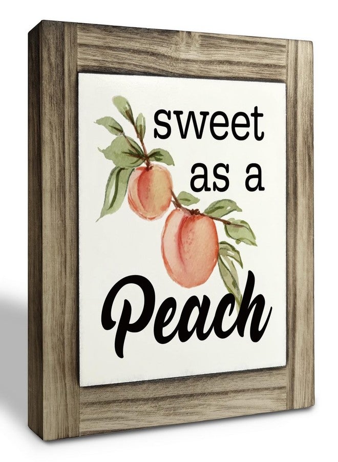 XJCUG Peach Wood Plaque Sign, Sweet as A Peach, Box Wood Plaques Desk Décor, Peach Saying Plaque, Decorative Wooden Table Sign, Farmhouse Summer Decor, Rustic Home Decor, Primitive Wood Sign - Image 1