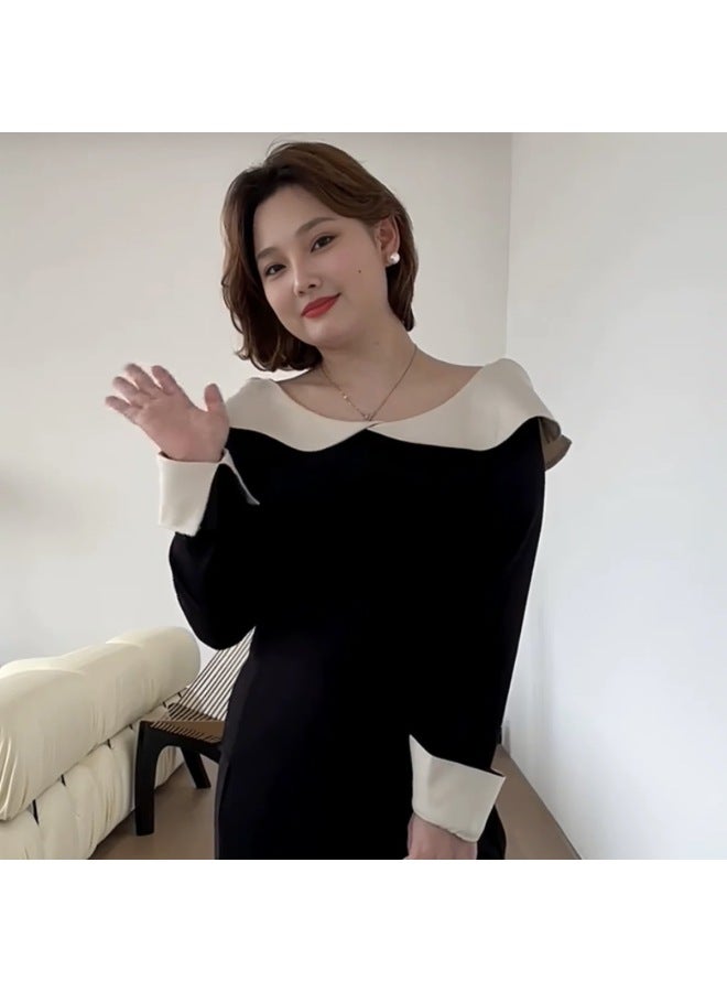 Whoopi And Cold French Gentle Lotus Collar Contrast Stitching Top 2025 