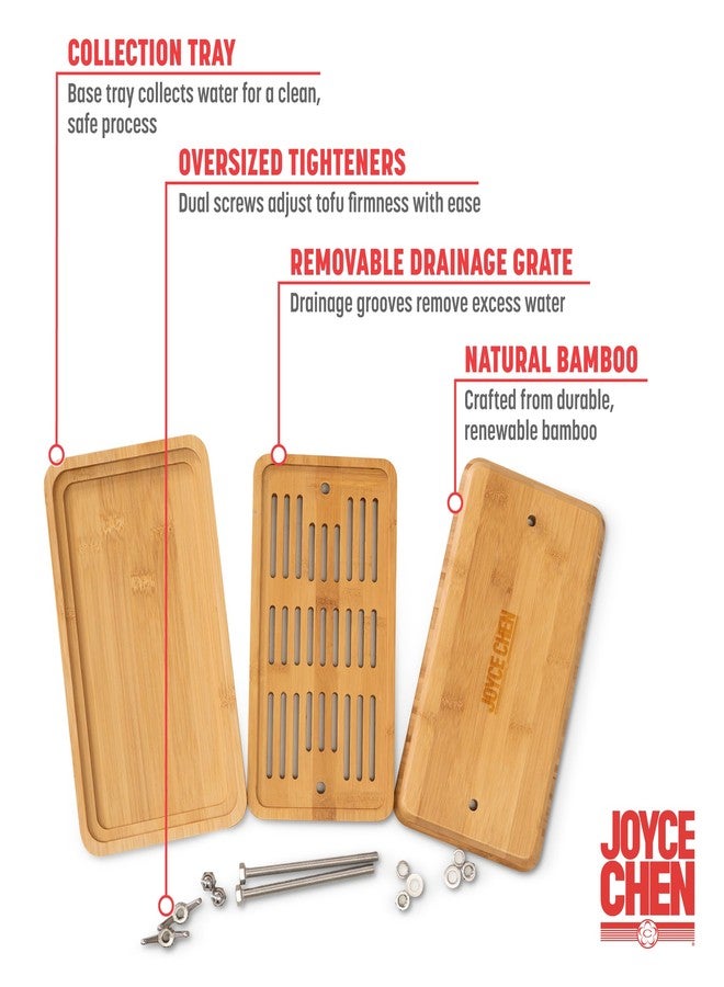 Joyce Chen Bamboo Tofu Press, Built-In Drainage Grate & Removable Drip Tray, Adjustable Dual Tension Screws, Easily Remove Water from Tofu, Mess-Free Tofu Drainer - Image 5