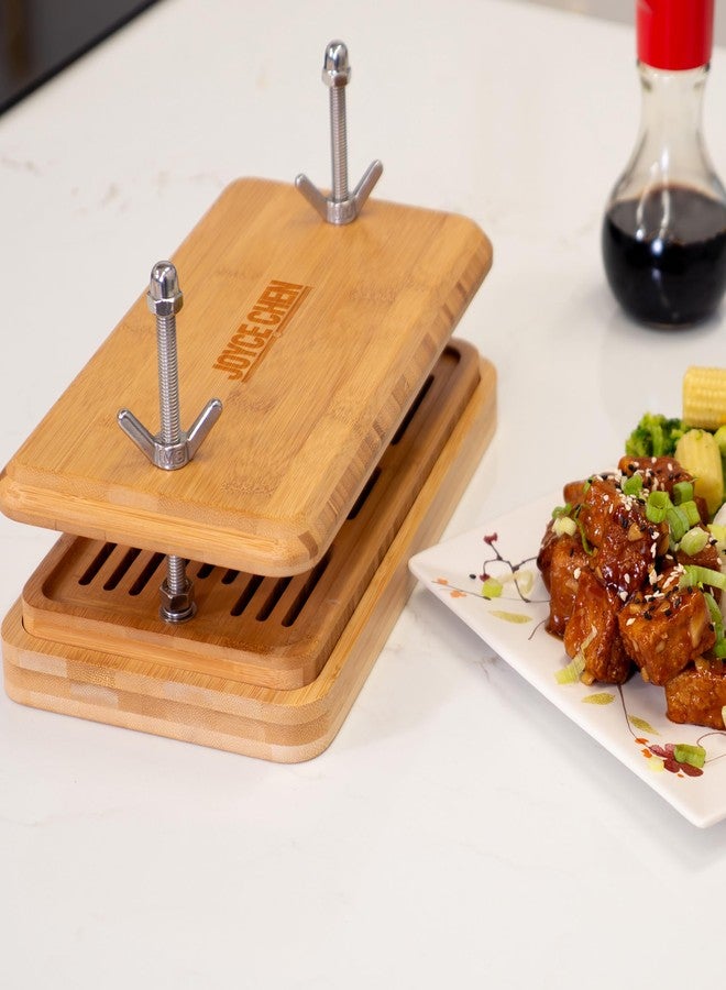 Joyce Chen Bamboo Tofu Press, Built-In Drainage Grate & Removable Drip Tray, Adjustable Dual Tension Screws, Easily Remove Water from Tofu, Mess-Free Tofu Drainer - Image 3