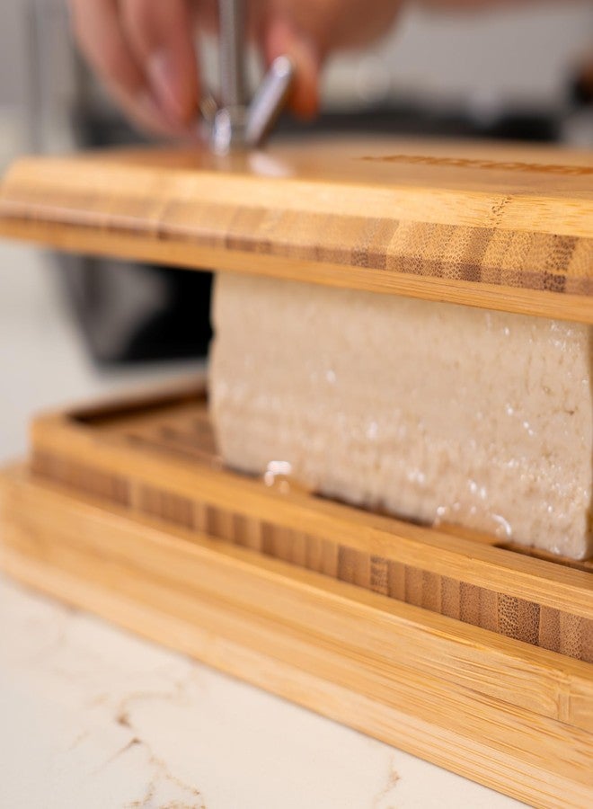 Joyce Chen Bamboo Tofu Press, Built-In Drainage Grate & Removable Drip Tray, Adjustable Dual Tension Screws, Easily Remove Water from Tofu, Mess-Free Tofu Drainer - Image 4