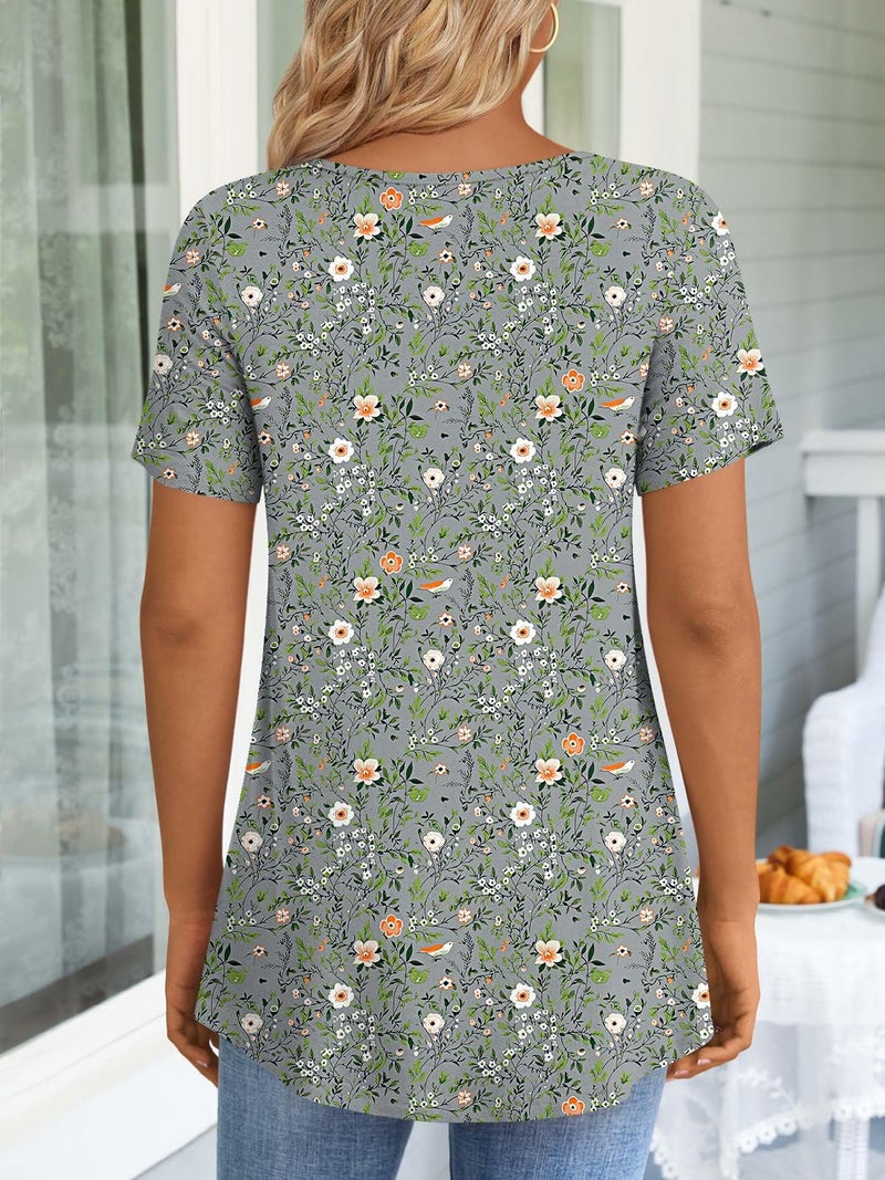 LONGYUAN Women Tunic Top Summer 2026 Shirts Short Sleeve Soft Tunics with leggings Loose Fitting Blouse Gery Fl X-Large - Image 3