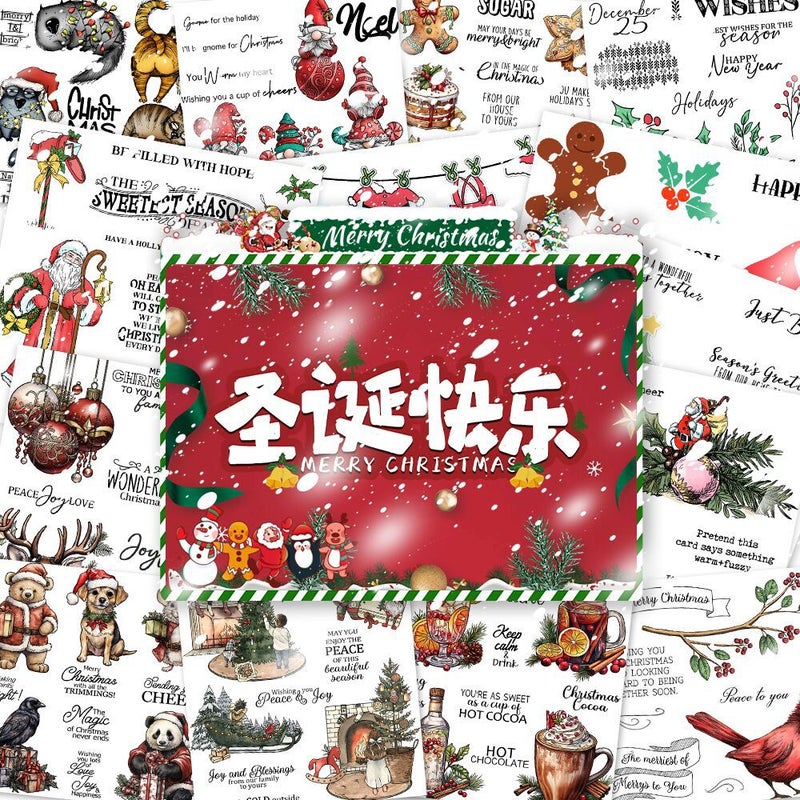 Christmas Series Holiday Decoration Party Stickers Handmade Paper Art Transparent Silicone Seal Postmark Stamp Set - Image 2