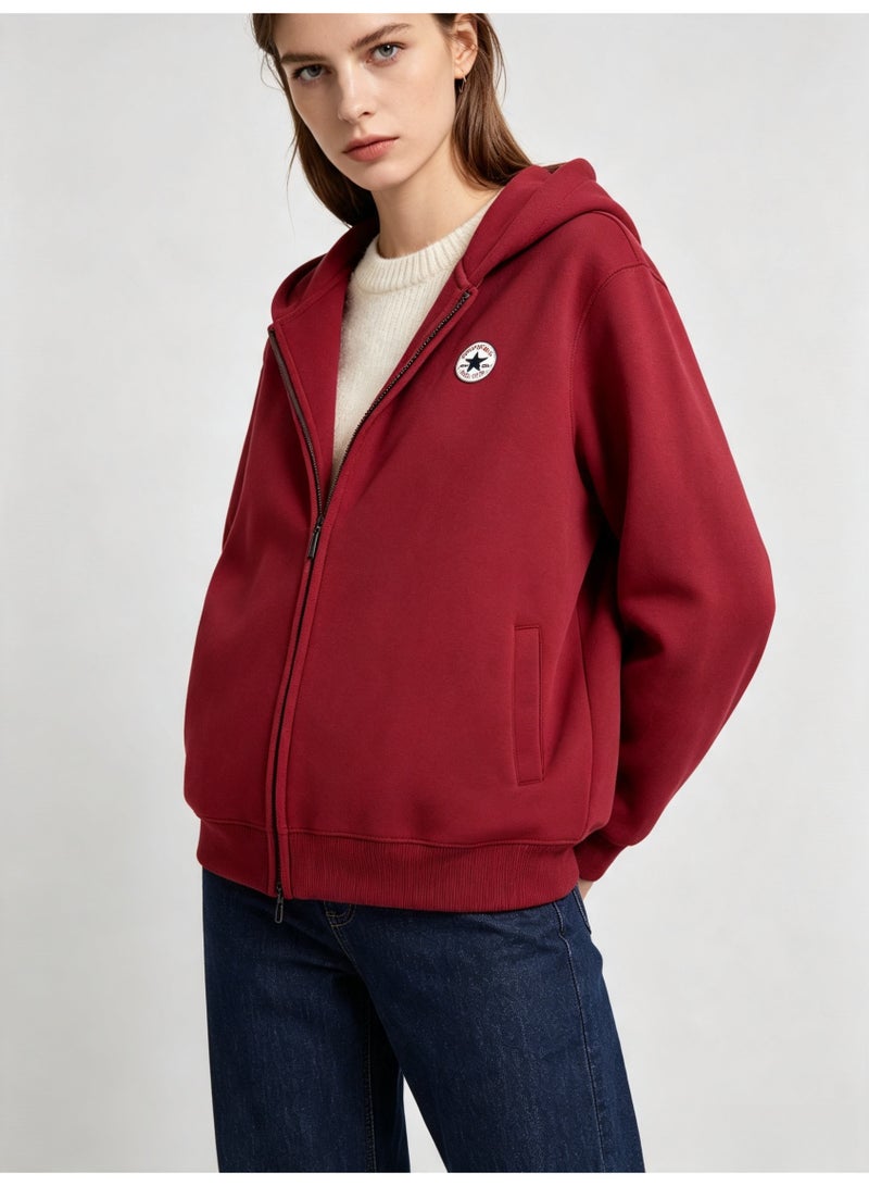 CONVERSE men's and women's casual small label zipper cardigan hooded coat - Image 4