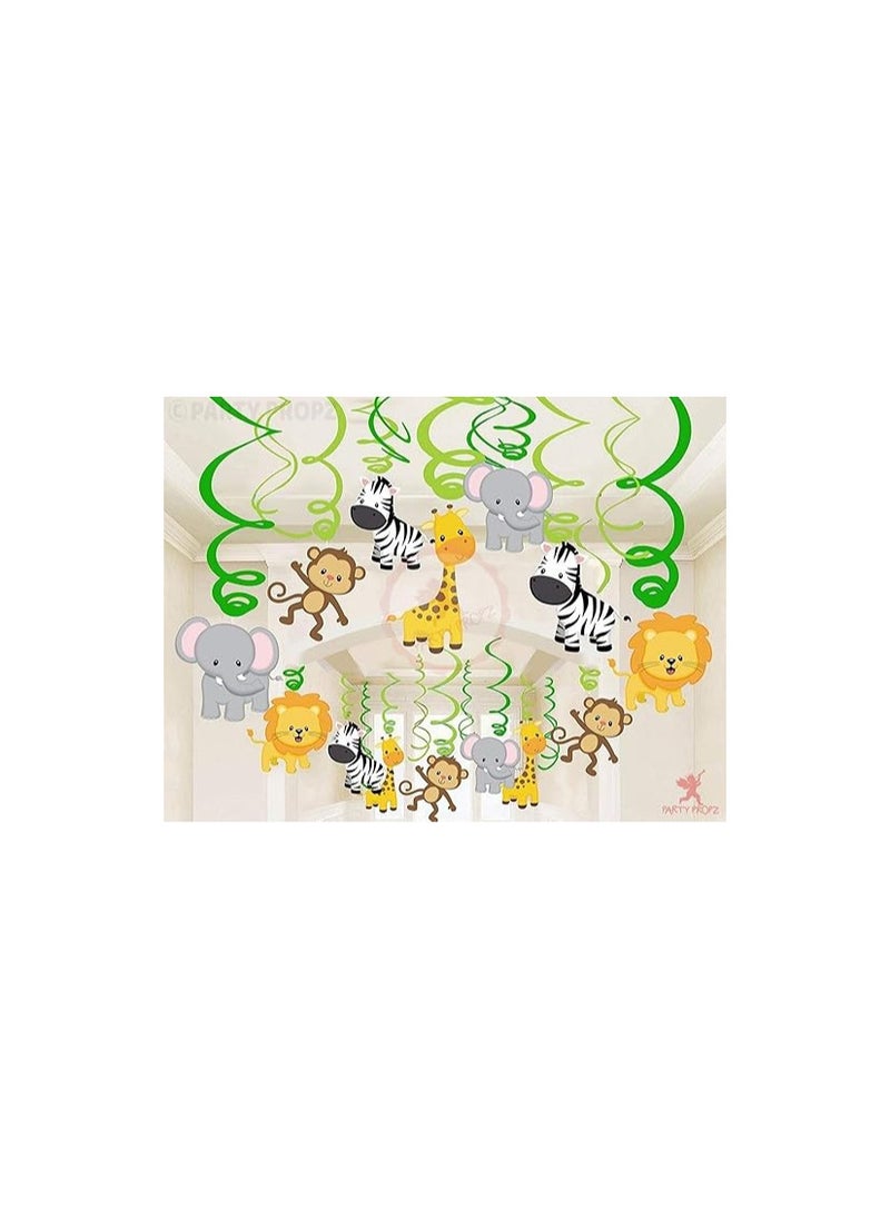 Party Propz Party Propz Jungle Animals Hanging Swirl Decorations for Forest, Jungle or Safari Theme decoration - 12 Pcs  - Image 1