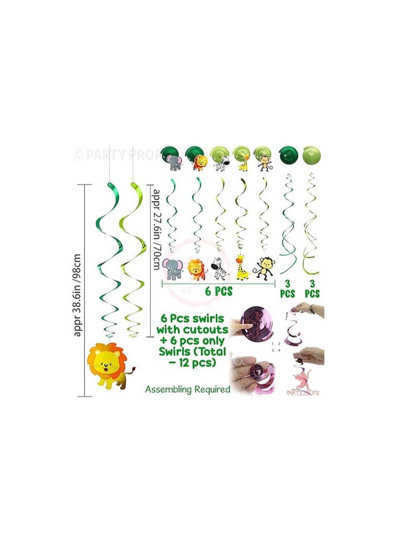 Party Propz Party Propz Jungle Animals Hanging Swirl Decorations for Forest, Jungle or Safari Theme decoration - 12 Pcs  - Image 2