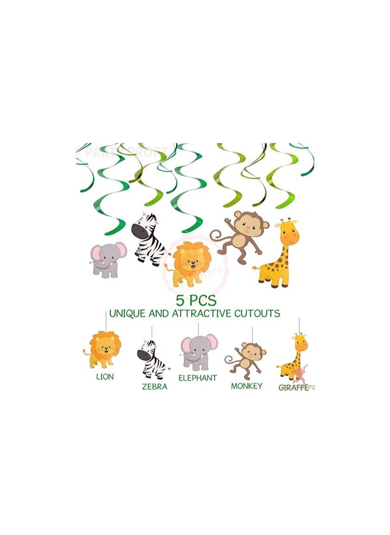 Party Propz Party Propz Jungle Animals Hanging Swirl Decorations for Forest, Jungle or Safari Theme decoration - 12 Pcs  - Image 3