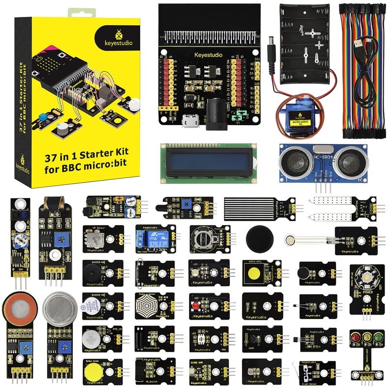 KEYESTUDIO 37 Sensors in 1 Box Starter Kit for BBC Micro bit with Tutorial (Without Microbit Board), Compatible with V1.5, V2 Microbit Sensor Kit Accessories Programming Electronics for Teens Adults