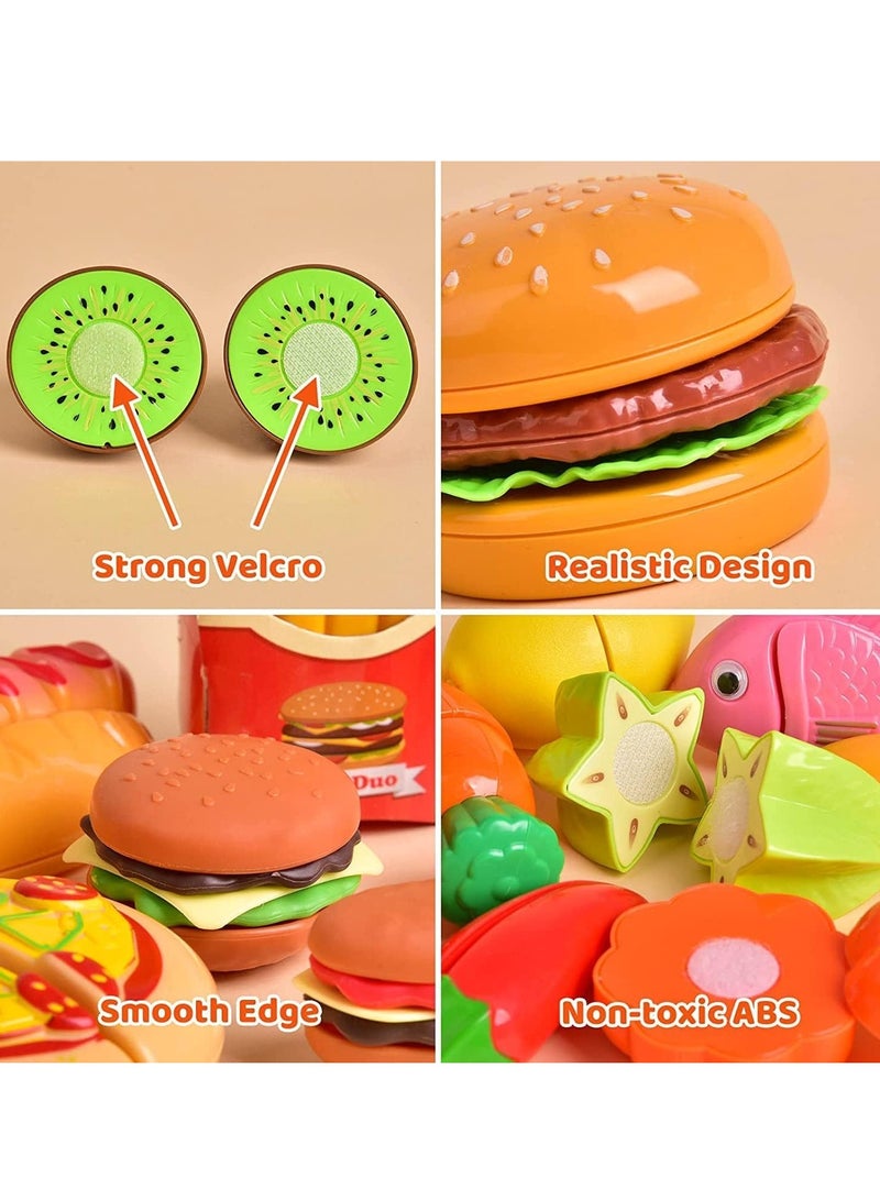 Arabayt 110Pcs Cutting Play Food Toy for Kids Kitchen, Play Kitchen Food with Vegetables & Fruit Shopping Basket, Kids Kitchen Accessories set, Kitchen Toys, Food Toys Best Birthday Gift - Image 4