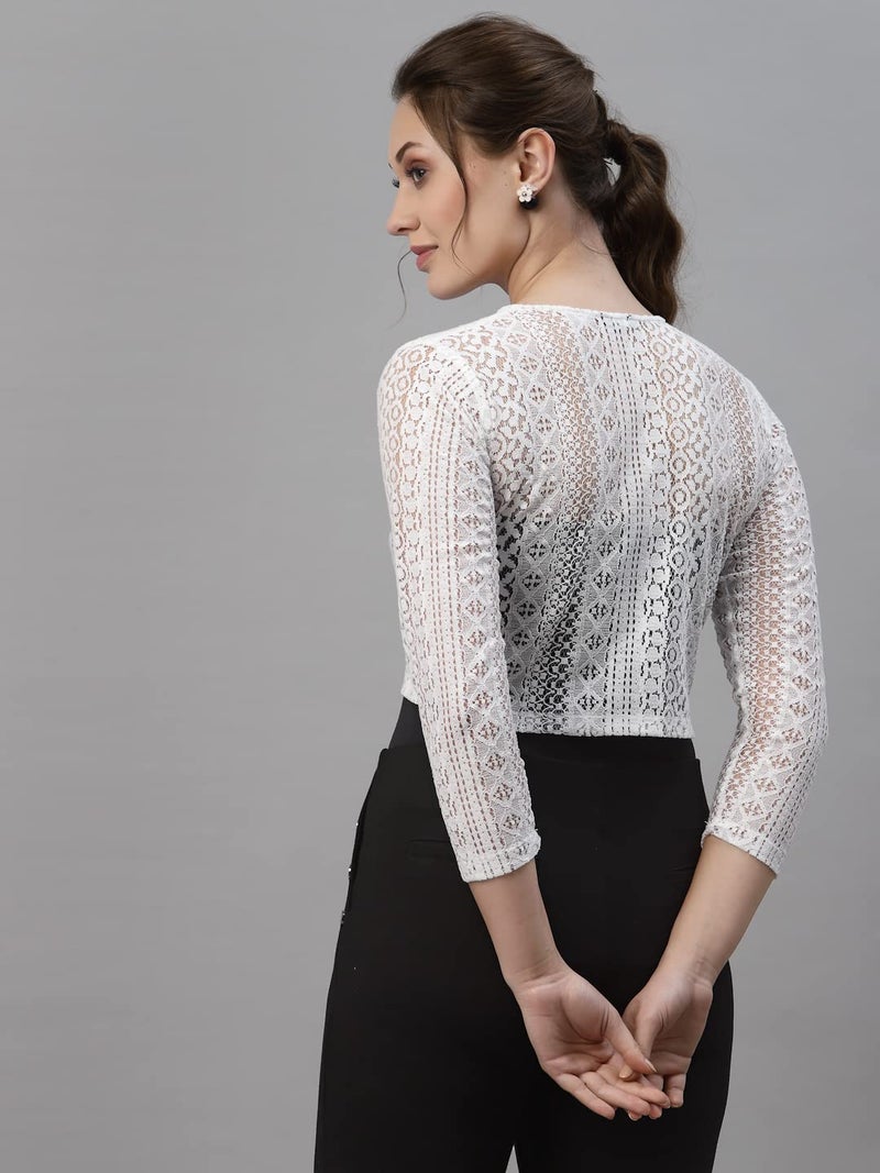 Style Quotient ستايل كوتينت للنساء - شروغ قصير أبيض مع دانتيل - Image 4